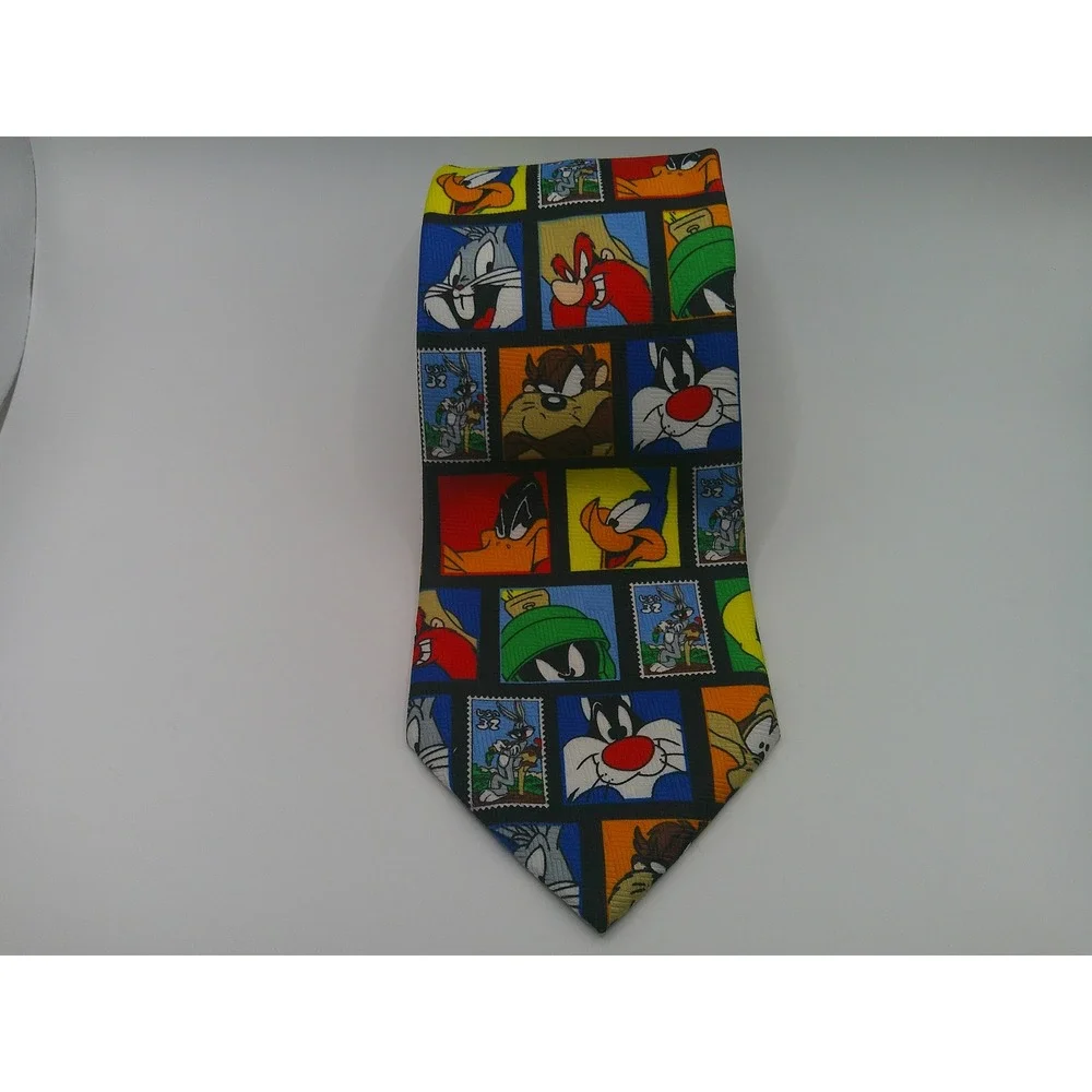 Vintage 1997 Looney Tunes Stamp Collection Men's Tie USPS Bugs Bunny Daffy Duck
